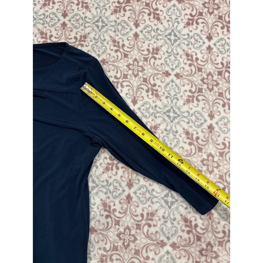 Carmen Marc Valvo Navy Blue Boat Neck Keyhole 3/4 Sleeve Blouse XL RN 93178 - Picture 3 of 7